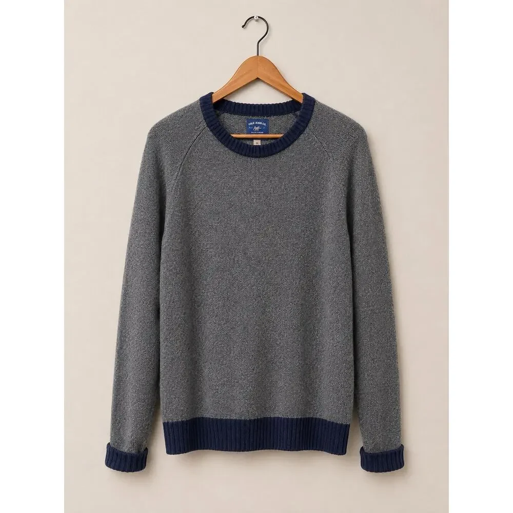 Bills Khakis Mens XL Wool Sweater Gray Blue Crewneck Made in USA Classic Preppy